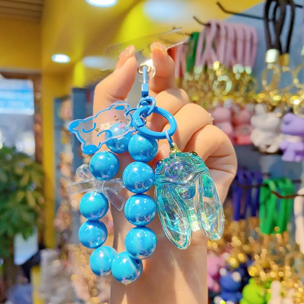 Mobile Phone Chain Accessory Macaron Color Beads Keychain with Glitter Cicada Pendant Strong Load-bearing Mobile Phone Chain