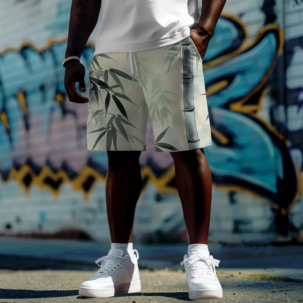 竹林プリントメンズプラスサイズショーツ夏クールシックビーチウェアメンズヒップホップストリートウェアカップルカジュアルオールマッチ 9XL