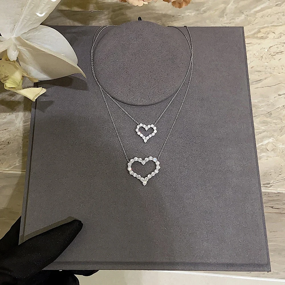 Open Heart Moissanite Diamond Pendant Necklaces for Women Folding Wearing 100% 925 Sterling Silver Love Neck Chain Adjustable