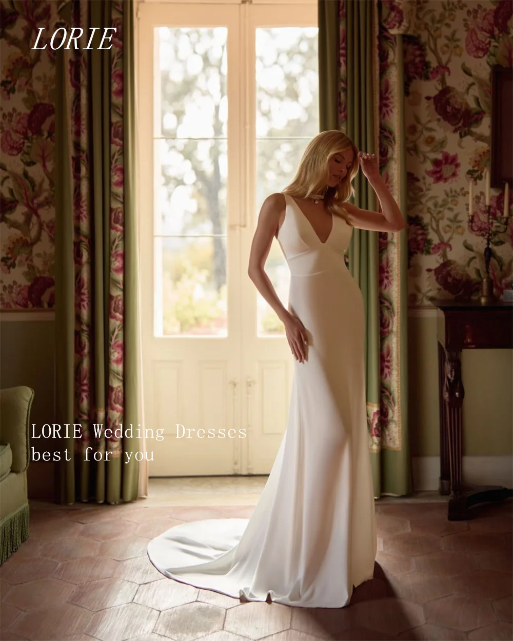 LORIE – robe de mariée sirène de luxe, Simple, col en V, tempérament élégant, personnalisée, 2026