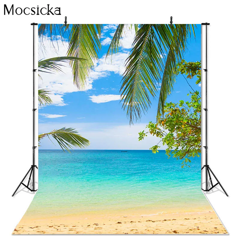 الصيف شاطئ البحر خلفيات للتصوير الفوتوغرافي الرمال غائم الأزرق السماء المشهد النخيل الاستوائية شجرة جوز الهند خلفية الصورة استوديو فوتوزون