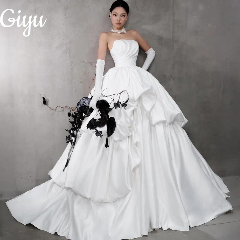 

Giyu New Modern Wedding Dresses Soft Stain Tiered Pleat 웨딩드레스 Bridal Gowns Corest vestidos de novia Gloves Customized 2025