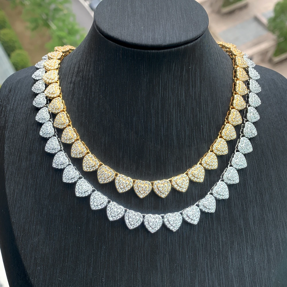 New Bling 5A CZ Heart Cuban Chain Choker Necklaces for Women Full Pave Cubic Zirconia Iced Out Fashion Hip Hop Jewelry Gifts