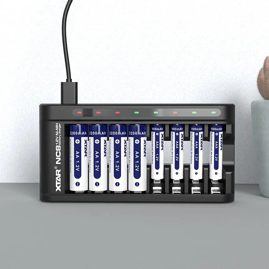 XTAR NC8 Battery Charger For 1.2V AA AAA Ni-MH Battery USB C Input LED Indicator Charger SET