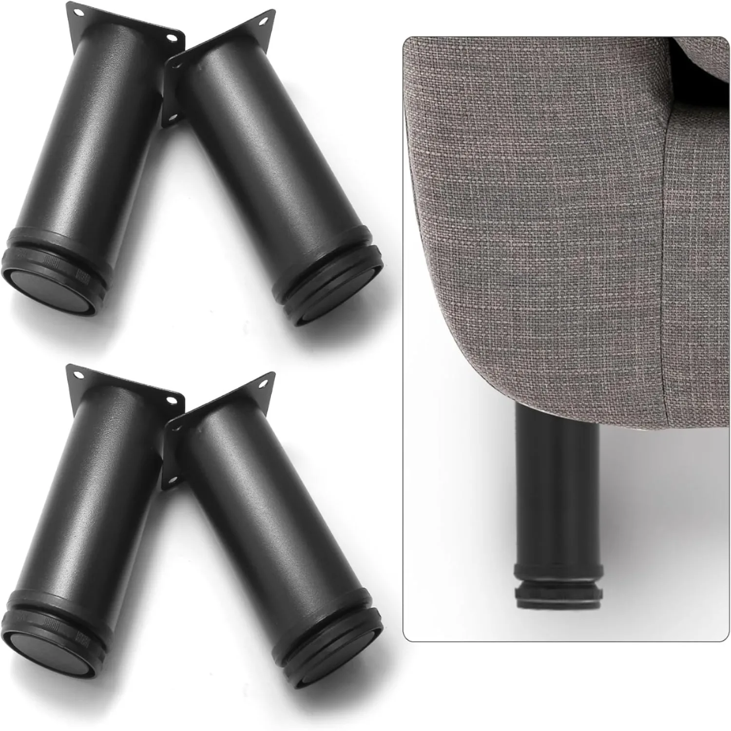 4Pcs Adjustable Stainless Steel Furniture Legs Black Round Metal Legs for Coffee Table Cabinet Desk Sofa Shelves