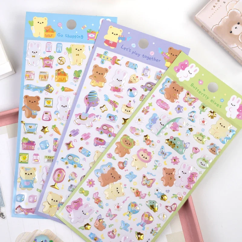 4 pcs/lot Cartoon Shopping Bear Rabbit Crystal 3D Stickers Scrapbooking Diy Journal Stationery Decor School Supplies GIft