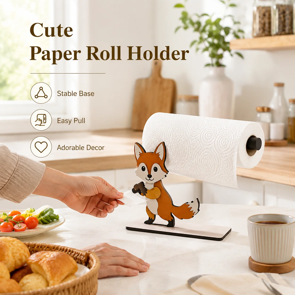 Cartoon Animal Wooden Roll Paper Holder, Desktop Storage Rack for Kitchen and Bathroom, Practical Home Gift