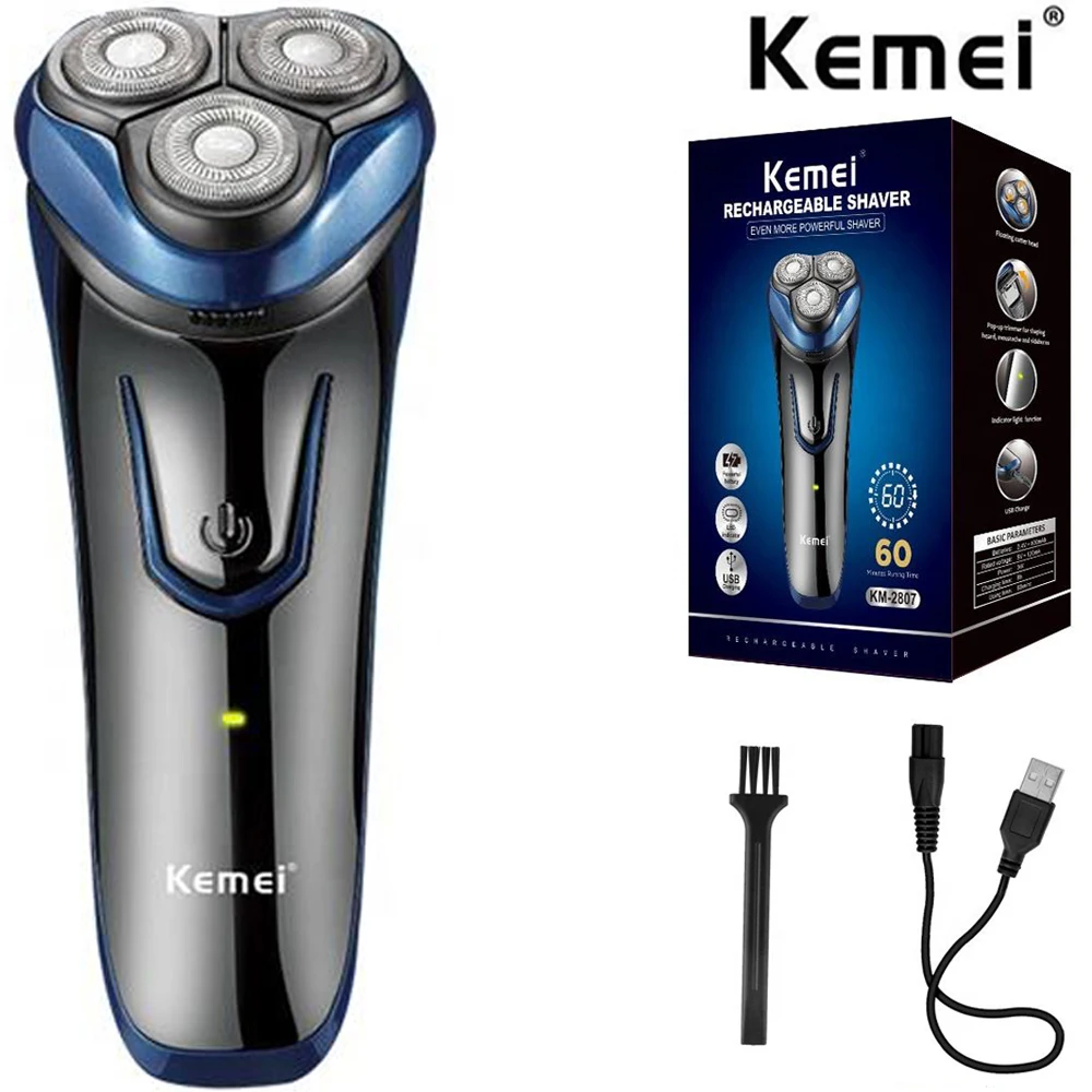 

Kemei Rechargeable Men's Shaving Cordless Rotary Wet Dry Shaver Three Head Floating Razor Electric Shavers KM-2807