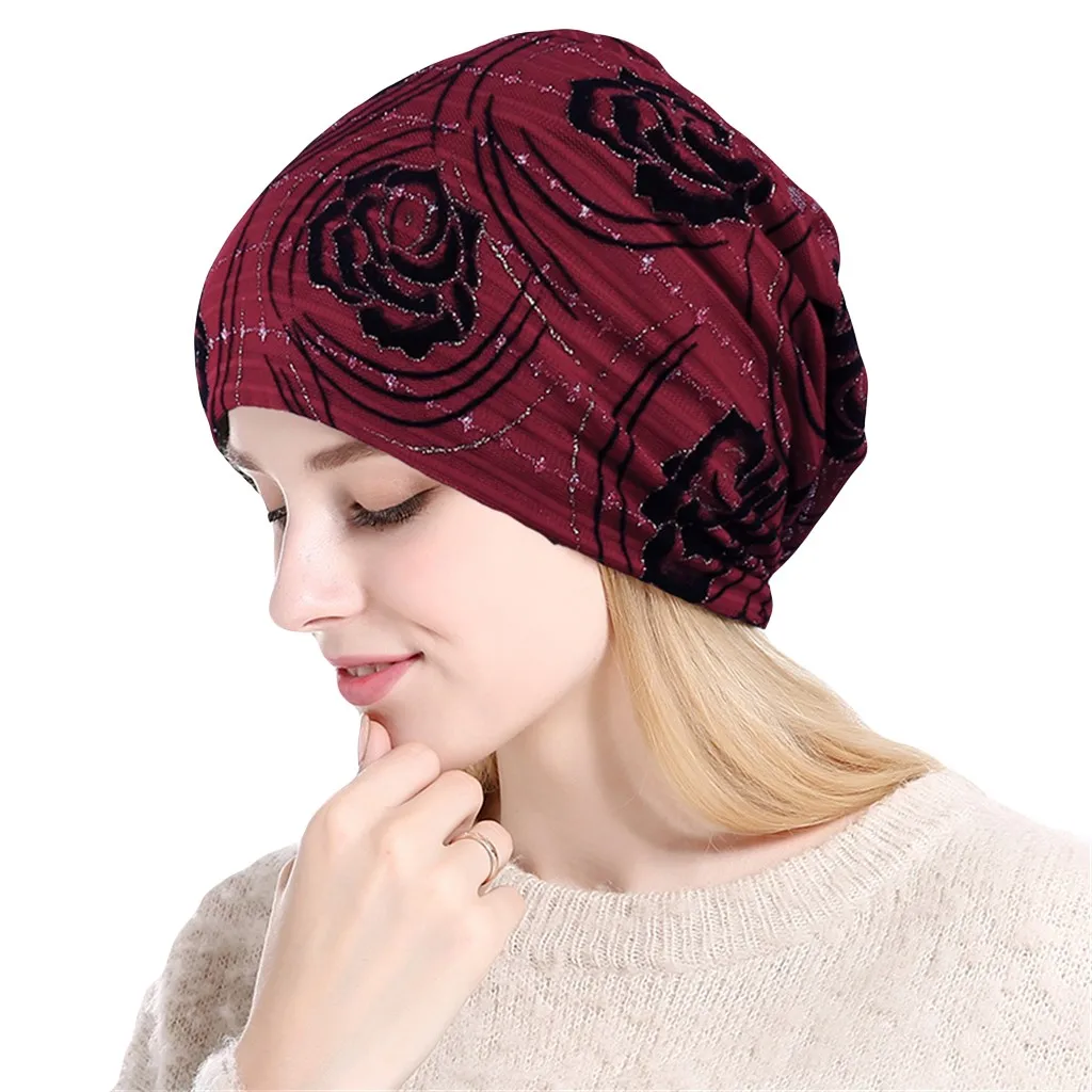 Hair Turban Women Wrap Hat Rose knitting Lace Scarf Head Stretch Hat Hip Hop Cool Cap Boys Trucker Hat Design sense Brimless hat