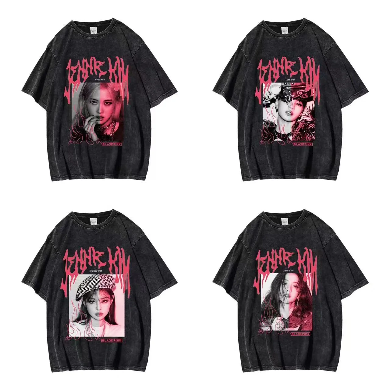 

BORN PINK LISA JENNIE Black Old Style T Shirt Kpop Concert Korean Same Style Tops Causal Short Sleeve Printing Tshirt Fashion