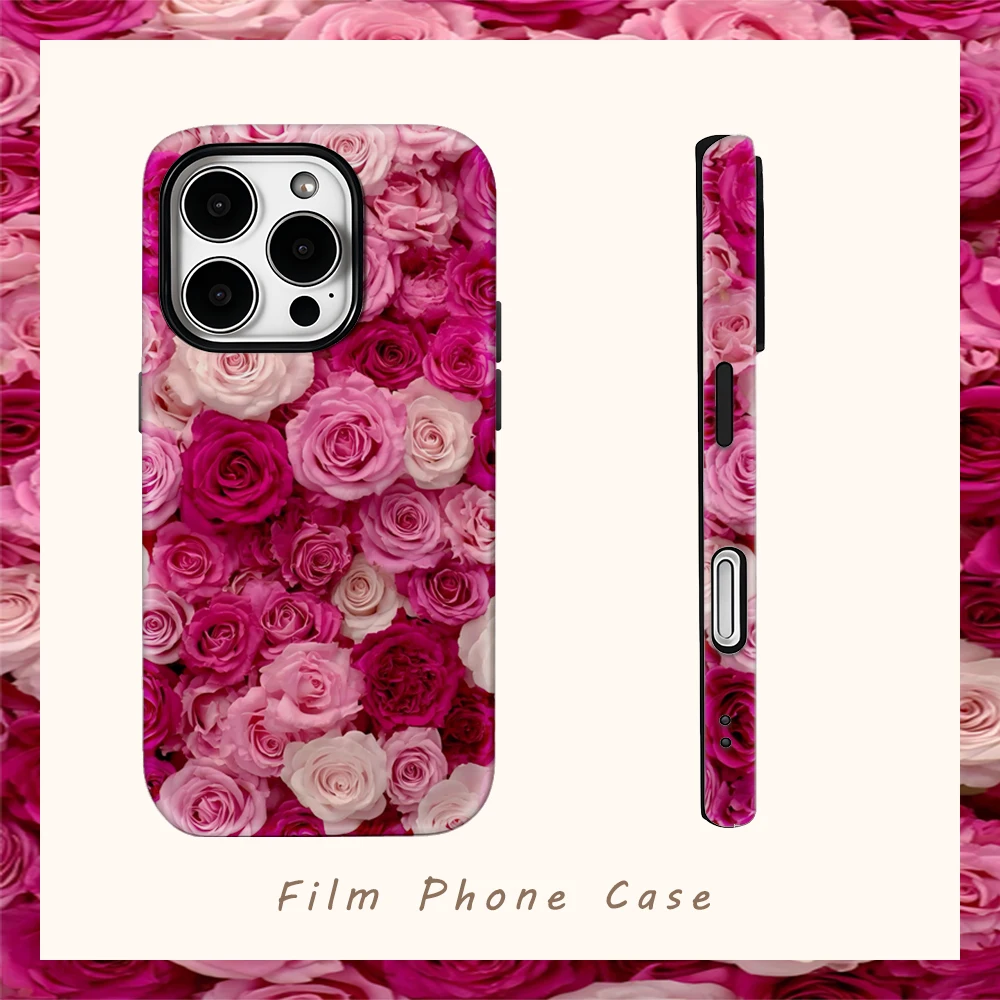Pink Rose Bloom Art Handyhülle für IPhone 17AIR 16E 16 15 14 13 12 11 17 Pro Max Plus Doppelschichtige Rückseite