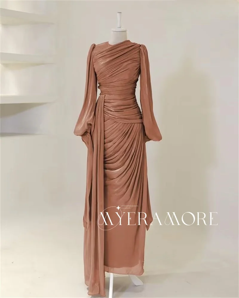 فساتين سهرة متواضعة من التول حورية البحر طيات فستان حفلة موسيقية بأكمام طويلة لحفلات الزفاف فستان صيفي مخصص #3