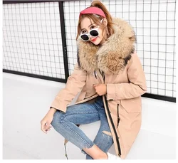 Frete grátis. inverno quente grosso livre mulher jaqueta longa. moda racoon cabelo shearling casaco. rua genuína pele outwear mais tamanho