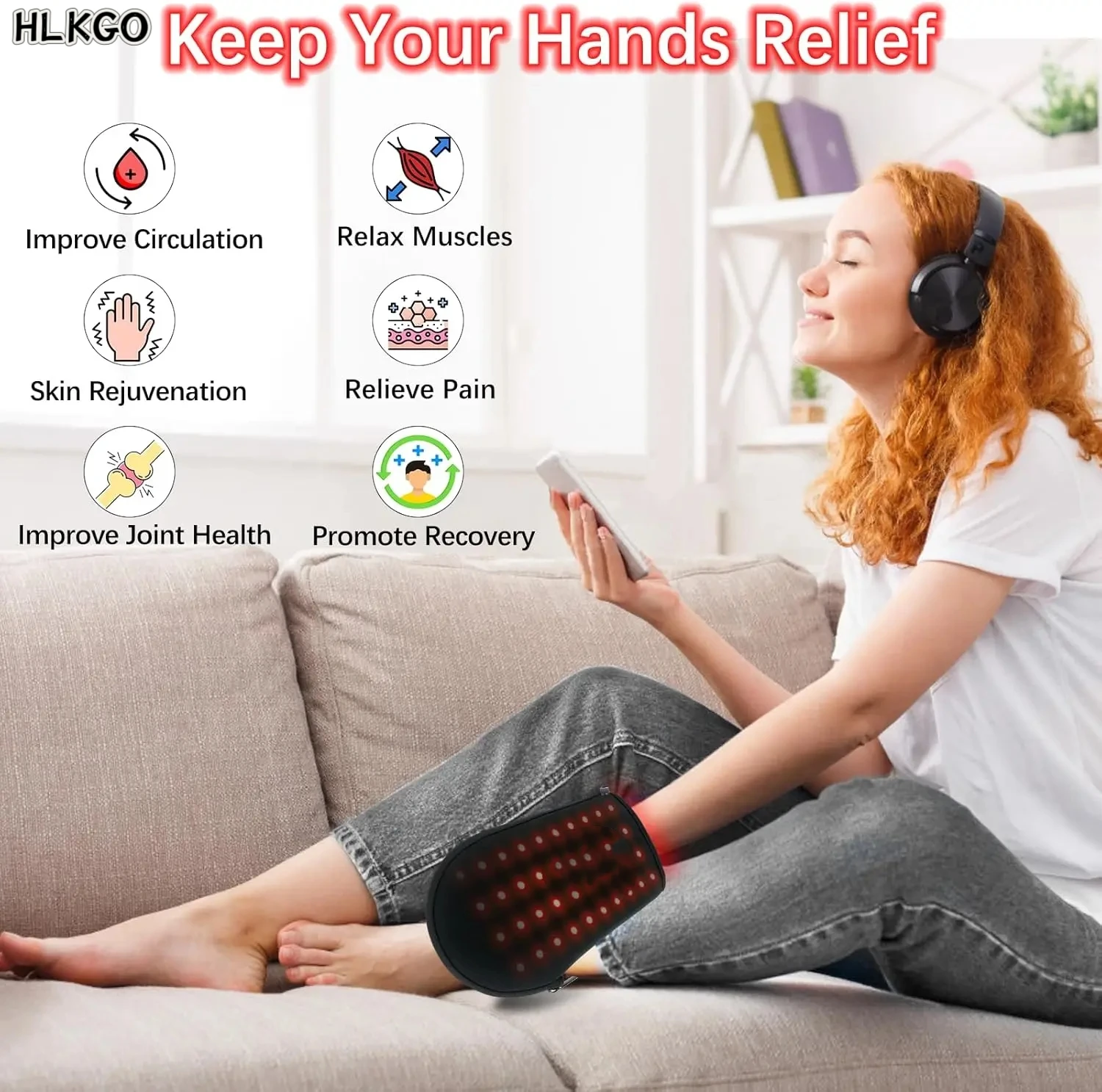 Dual Wavelength 660&850nm Near-Infrared Gloves, Wireless for Carpal Tunnel & Arthritis