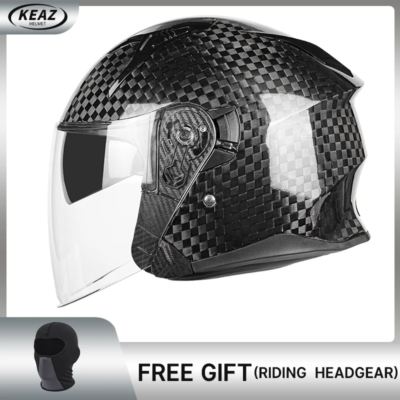 

Прохладный яркий черный 12K мотоциклетный шлем с открытым лицом из углеродного волокна 3/4 с двойными линзами и ветрозащитой для снаряжения для езды на велосипеде Cruiser