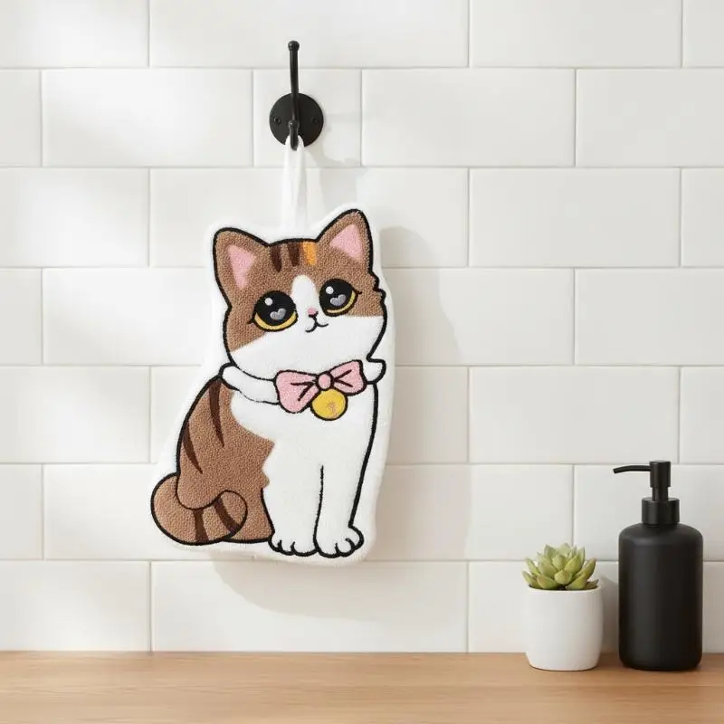 Quick Drying Soft Absorbent Hanging Hand Towel Cartoon Cat Dog Pattern For Kitchen Bathroom Daily Home