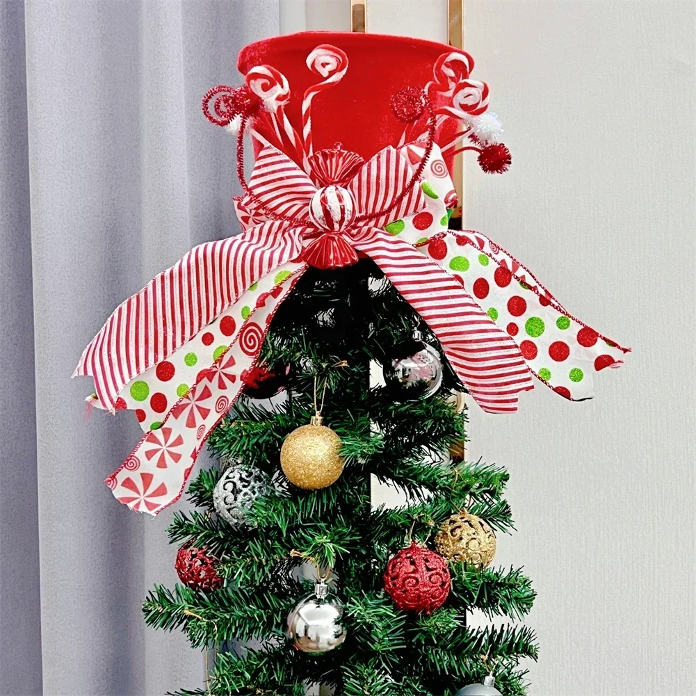 1pcs Christmas Tree Topper Decoration Ornamenta Christmas Tree Top Hat Cloth Christmas Tree Decoration Holiday Supplies