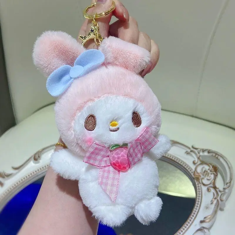 

Adorable Hellokitty Kuromi My Melody Cinnamoroll Plush Keychain Cute Stuffed Doll Pendant Student Backpack Charm Decoration