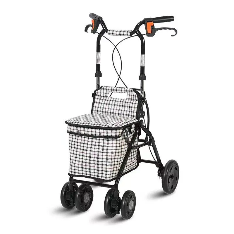 Folding Elderly Trolley Walker with Wheels Height Adjustable Walking Stick Shopping Handcart Mobility Aids For the Disabled