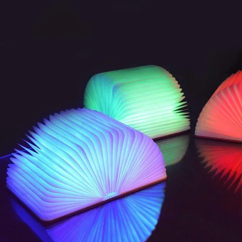 3D พับ Creative LED Night Light สี RGB ชาร์จ USB ไม้ Book Light ตกแต่งห้องนอนโคมไฟตั้งโต๊ะสําหรับของขวัญวันเกิดเด็ก