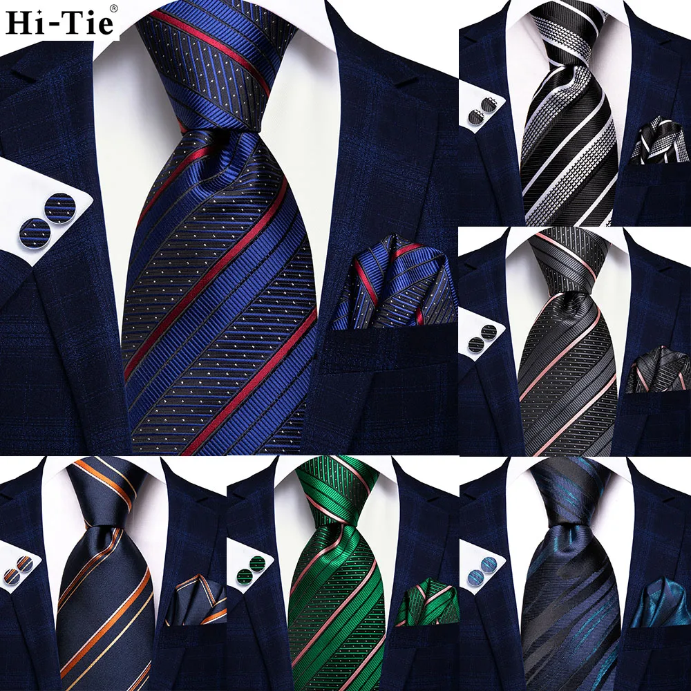 

Hi-Tie Designer Striped Royal Blue Silk Wedding Tie For Men Handky Cufflink Gift Men Necktie Fashion Business Party Dropshiping