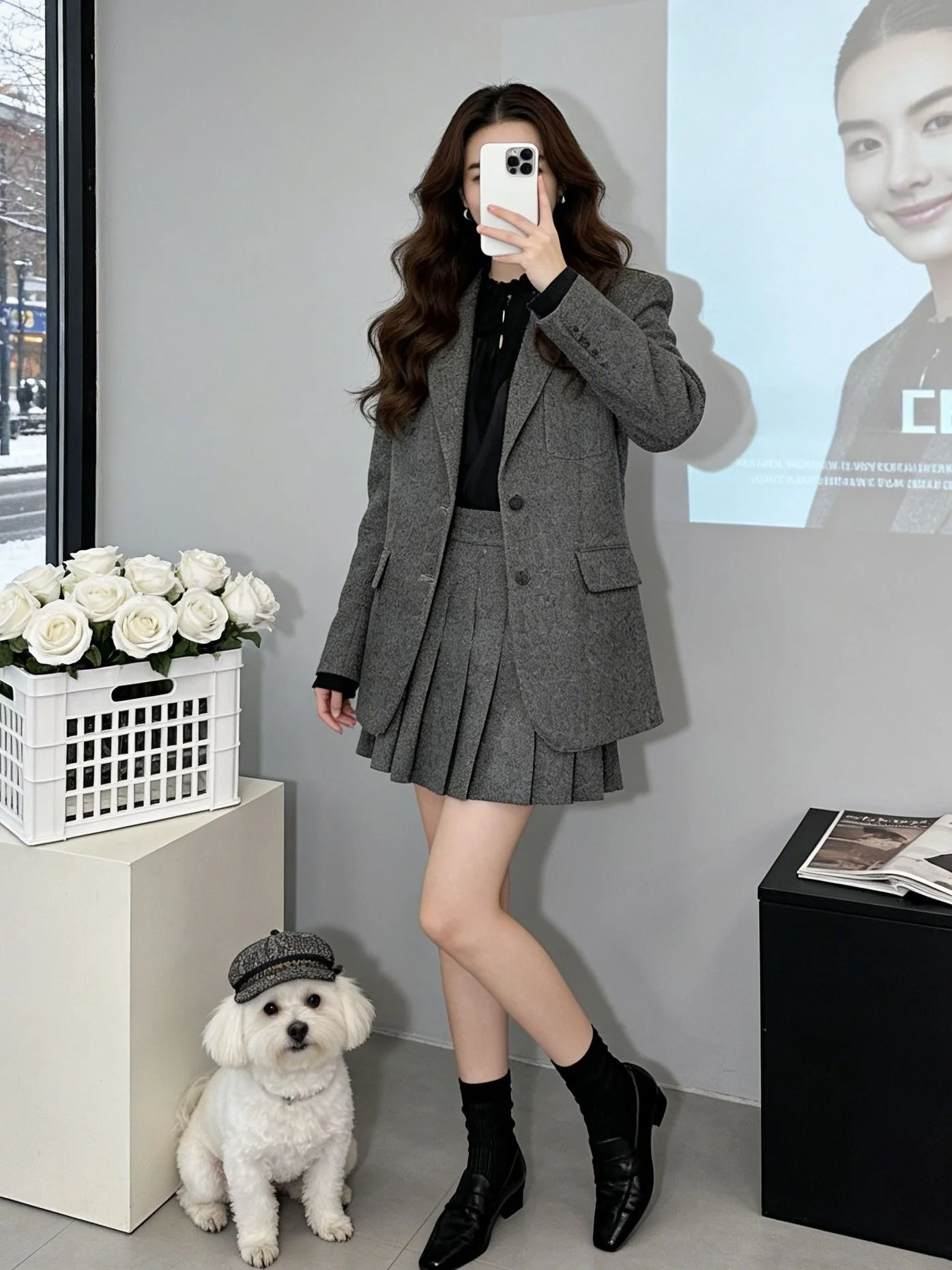 

Elegant Two-Piece Women's Suiting Set with Skirt Slimming Pleated Autumn Winter Fashion Versatile High Waist Knitted Top