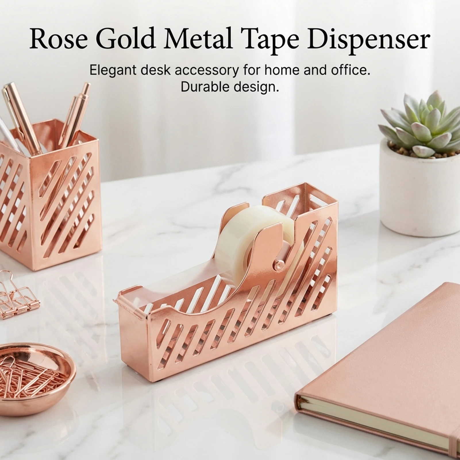 Acrylic Tape Dispenser Rose Gold Clear Durable Design Non Slip Base Office Desk Stationery for Professionals