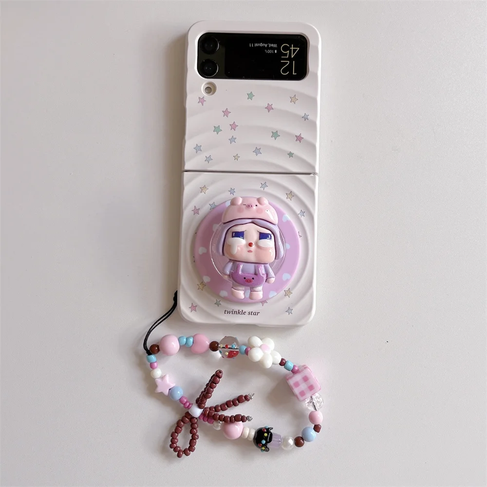 Adequado para Samsung Galaxy Z Flip7 Flip6 Flipp5 4 3 5G elegante capa de telefone menina chorando, com pulseira, proteção anti-queda
