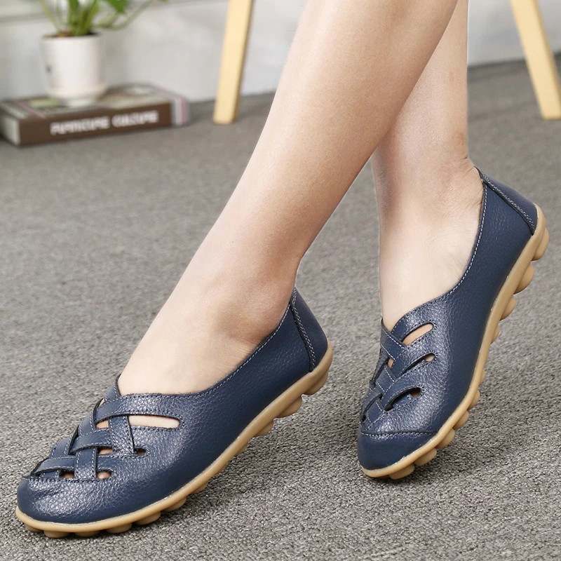 Flats For Women Comfortable Genuine Leather Flat Shoes Woman Slipony Loafers Ballet Shoes Female Moccasins Big Size 35-44