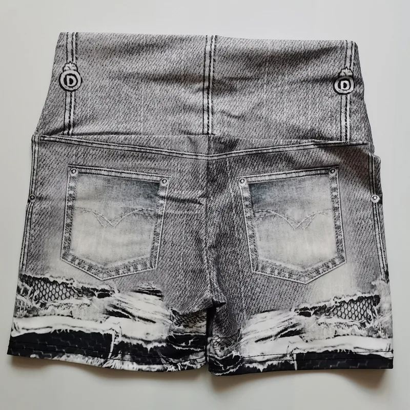 Daily Women's Shorts 2023 Summer Fashion Casual Women's Denim Print Yoga Pants Hip Lift Elastic Sports Shorts