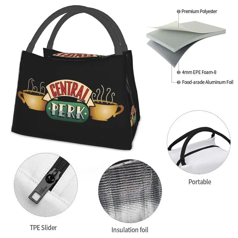 Central Perk Friends Insulated Lunch Tote Bag for Women TV Show Portable Cooler Thermal Bento Box Work Travel