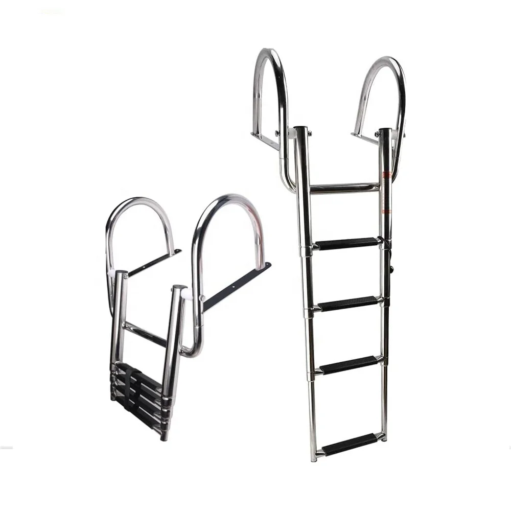 

4 Steps Pontoon Stainless Steel Folding Telescoping Inboard Ladder Heavy Duty Swim Deck Ladder