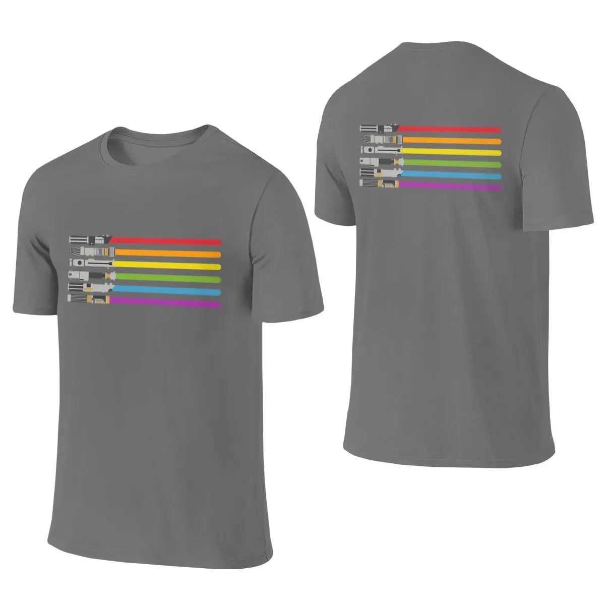 Lightsaber Rainbow Breathable Reversible T-shirt Japanese Street Youthful Feeling Short Sleeve