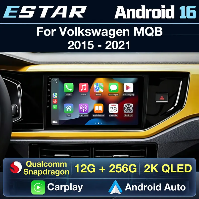 Radio para Auto con Carplay Inalámbrico y Android 16 para VW Volkswagen MQB POLO VI Jetta MK7 T6 2015-2021, Cámara 360, Pantalla 2K, Unidad Principal