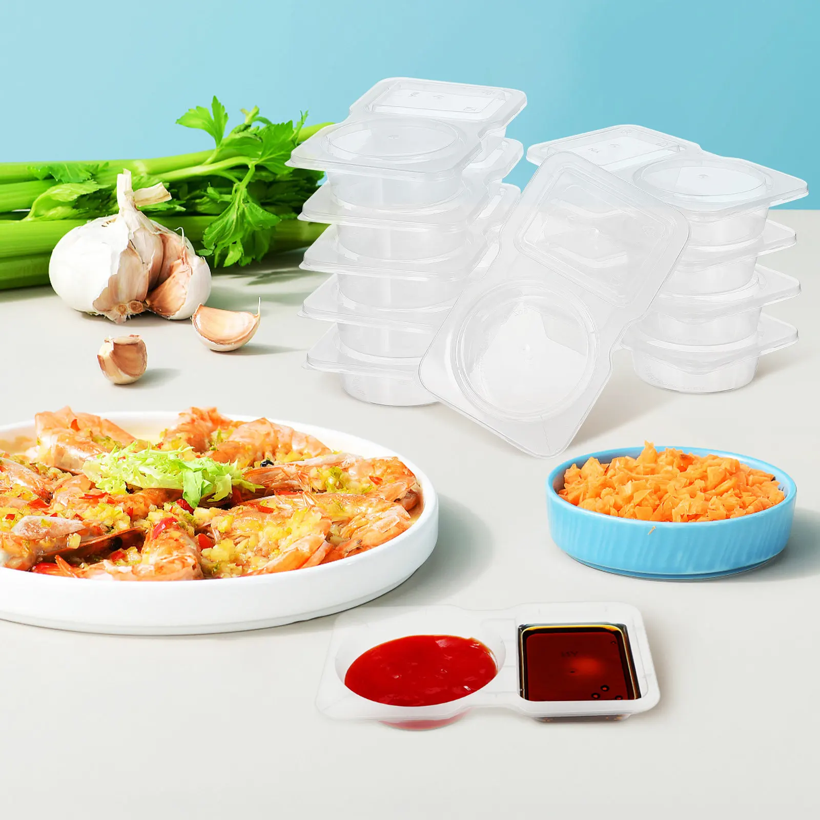 30 Pcs Dipping Cups Condiment Containers with Compartments Double Lids Dressing