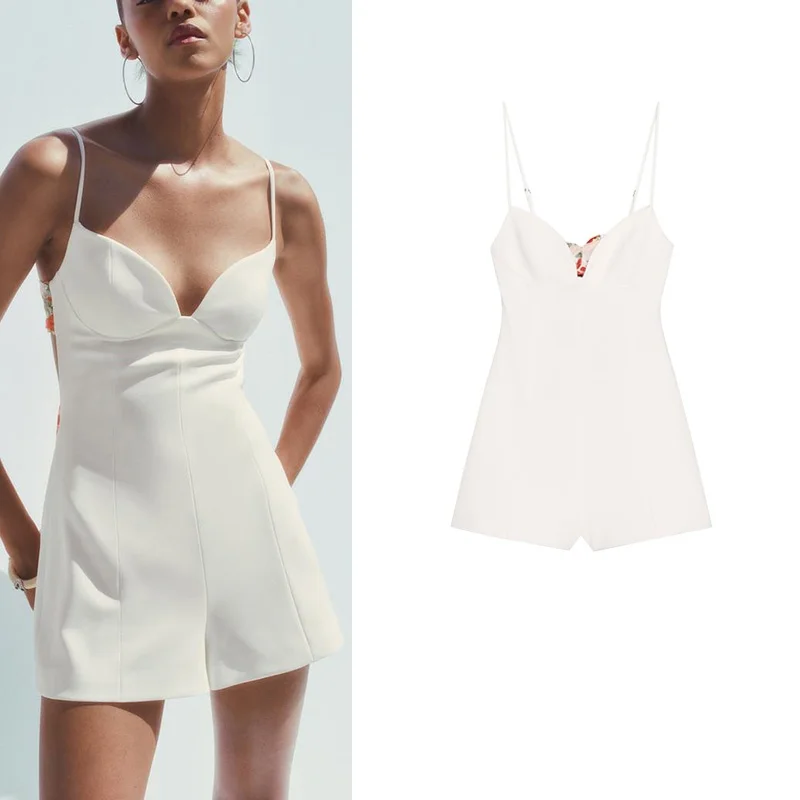 

Summer Women's Heart Collar Knot Decorated Thin Scarf Open Design ort Overall Pants High Waist Straight Leg Polye...