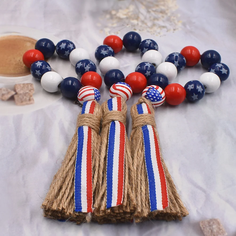 4 Pcs Beaded Independence Day Wooden String Christmas Decoration Rattan Napkin Holder Holders