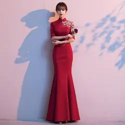 Red Traditional Chinese Style Bride Wedding Dresses Embroidery Cheongsam Gown Robe Party Evening Dress Marry Vestido