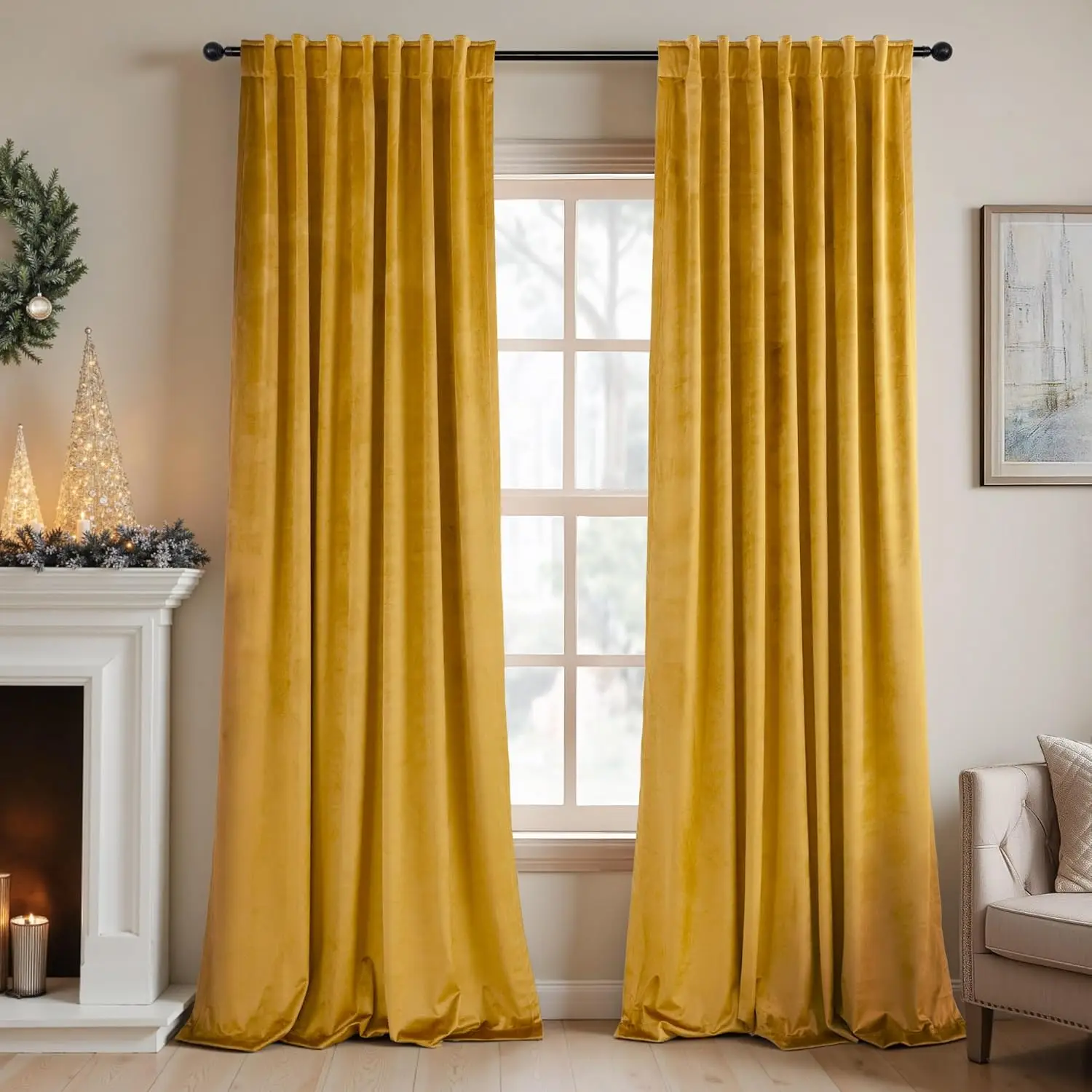 

Золотые бархатные шторы длиной 96 дюймов, 2 панели, для гостиной и столовой, мягкие, роскошные, для домашнего декора, термоизолирующие, затемняющие