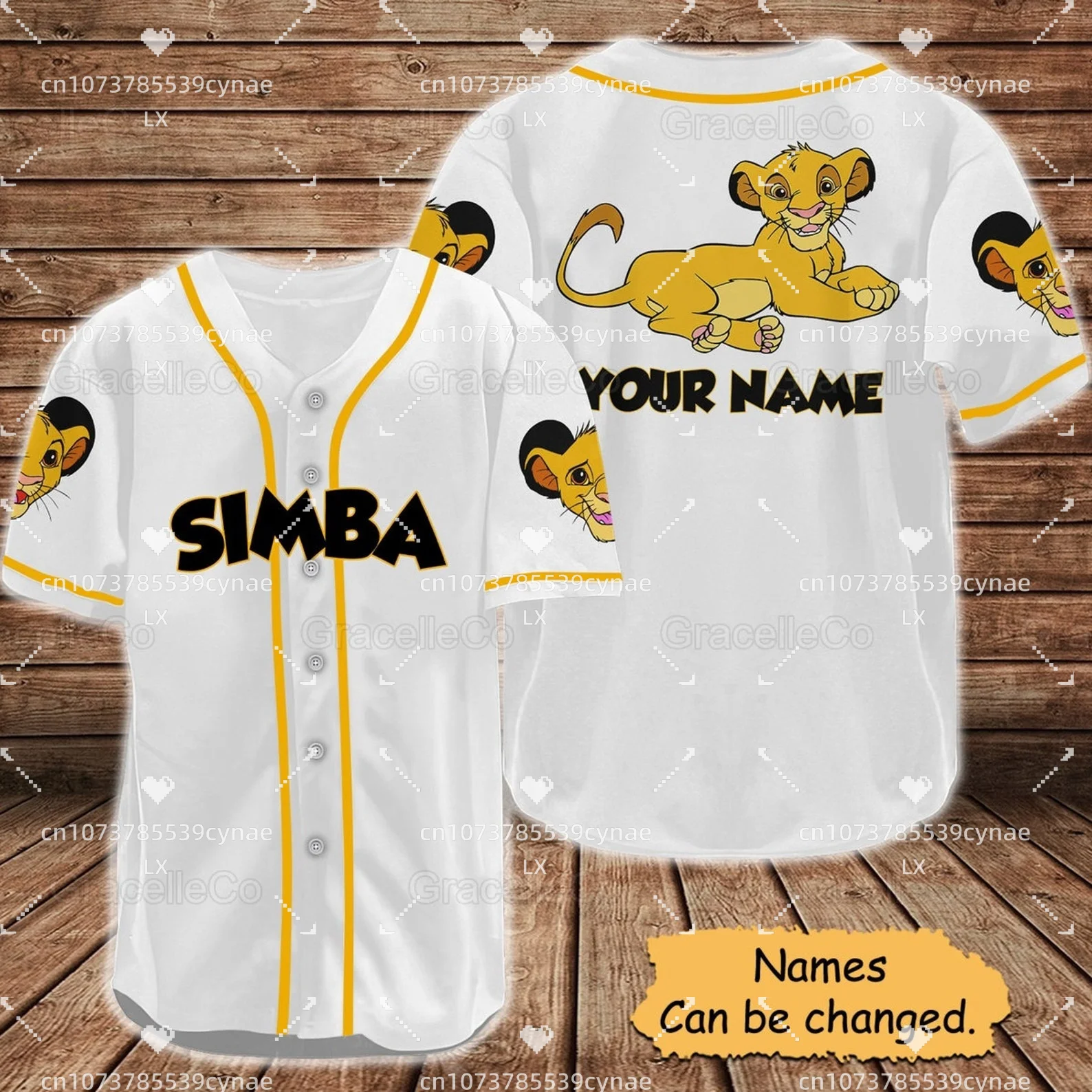 Disney Baseball Shirt Simba Shirt 3D Printed Mesh Custom Name Baseball Shirt Women's And Men's Street Oversize Short Sleeve Top