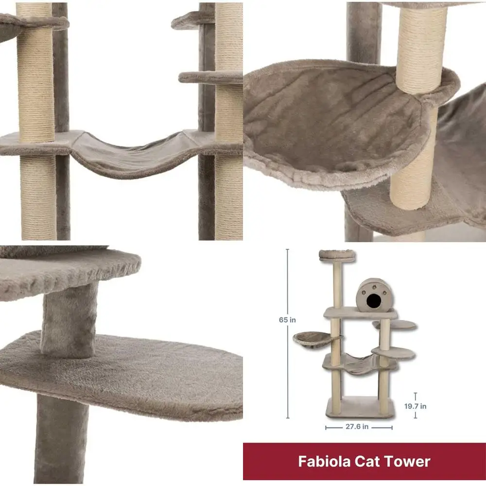 

Деревянная кошачья стойка 55 Gray с джутовыми элементами для когтетрения, плюшевым домиком, гамаками и платформами