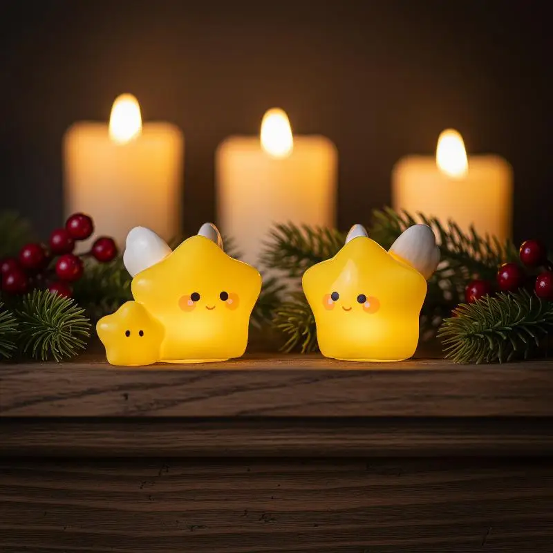 Cute Luminous Star Resin Figurines Cartoon Style Soft Warm Glow Fade Resistant for Garden Patio Home Gift