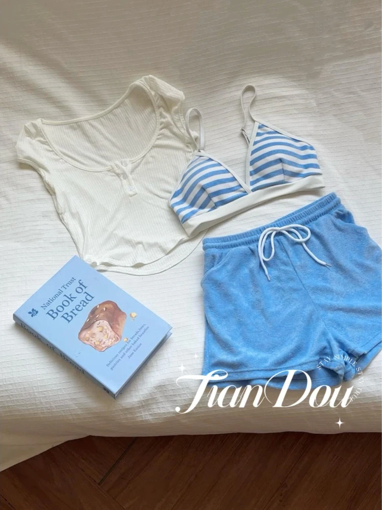 

【Refreshing】Resort-style High-end Sense Conservative Small Breasts Seaside Hot Spring Swimsuit Bikini Split Towel Material 2025