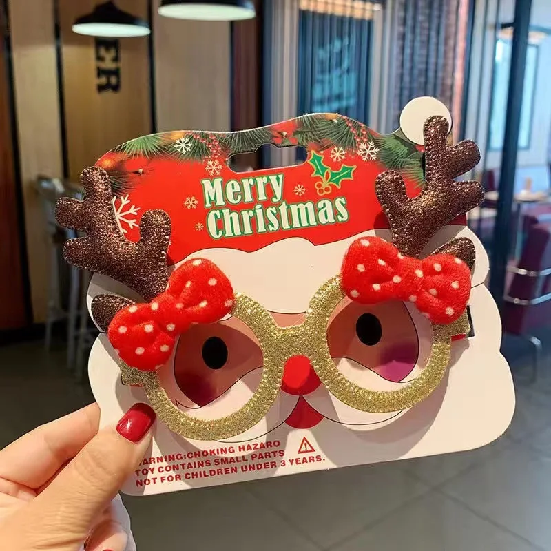Christmas Funny Glasses Cartoon Plastic Non-woven Santa Claus Snowman Elk Glasses Xmas New Year Decoration Photography Props