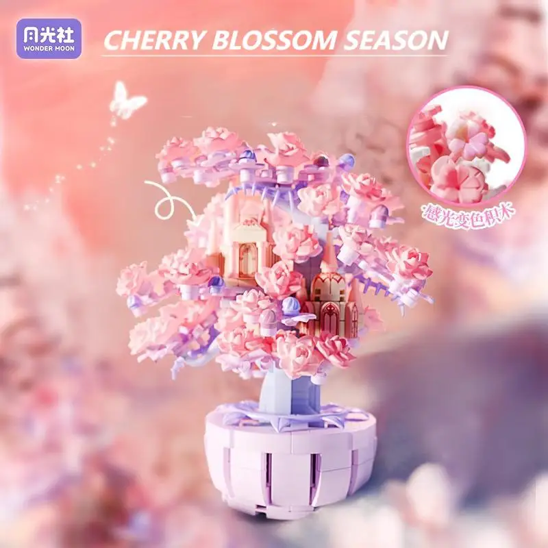 DIY 크리 에이 티브 변색 벚꽃 나무 집 빌딩 블록 MOC 꽃 클래식 모델 벽돌 장난감 소녀를위한 로맨틱 선물