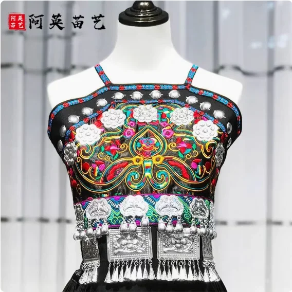 

Китайский Этнический женский жилет Мяо с вышивкой в стиле ретро, жилет, одежда