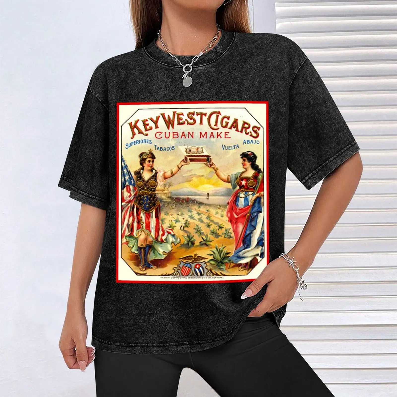 KEY WEST CIGARS : Vintage 1898 Cuban Advertising Print T-Shirt Creative Graphic Tee Shirt view 4