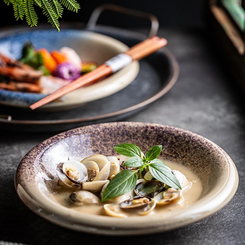 8Inch Household Serving Plate Fashion Simple Shallow Pasta Soup Tray Creative Splicing Color Breakfast Plate Dim Sum Dish