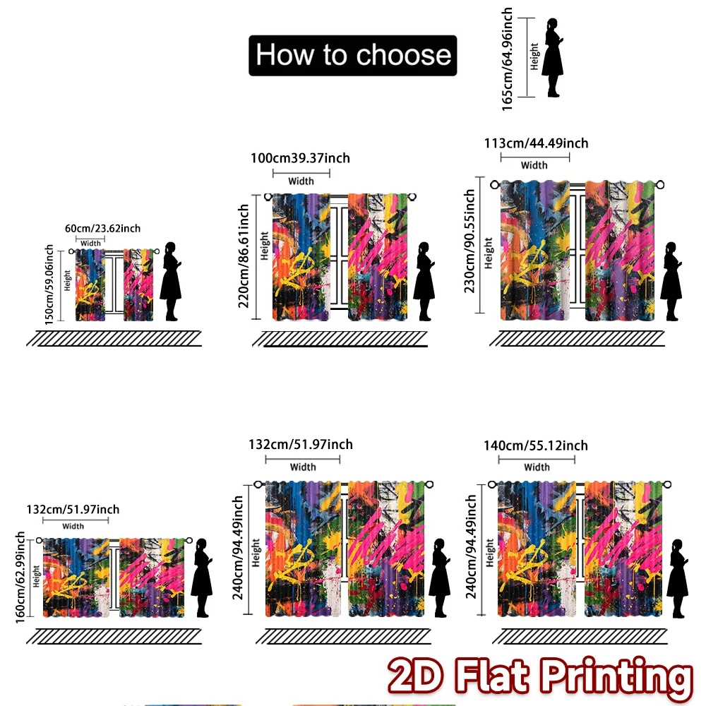 2 قطعة ، ستائر طباعة مسطحة ثنائية الأبعاد (بدون قضيب) ستائر وستائر ملونة لمهرجان عيد الميلاد ستائر وستائر متينة من نسيج البوليستر