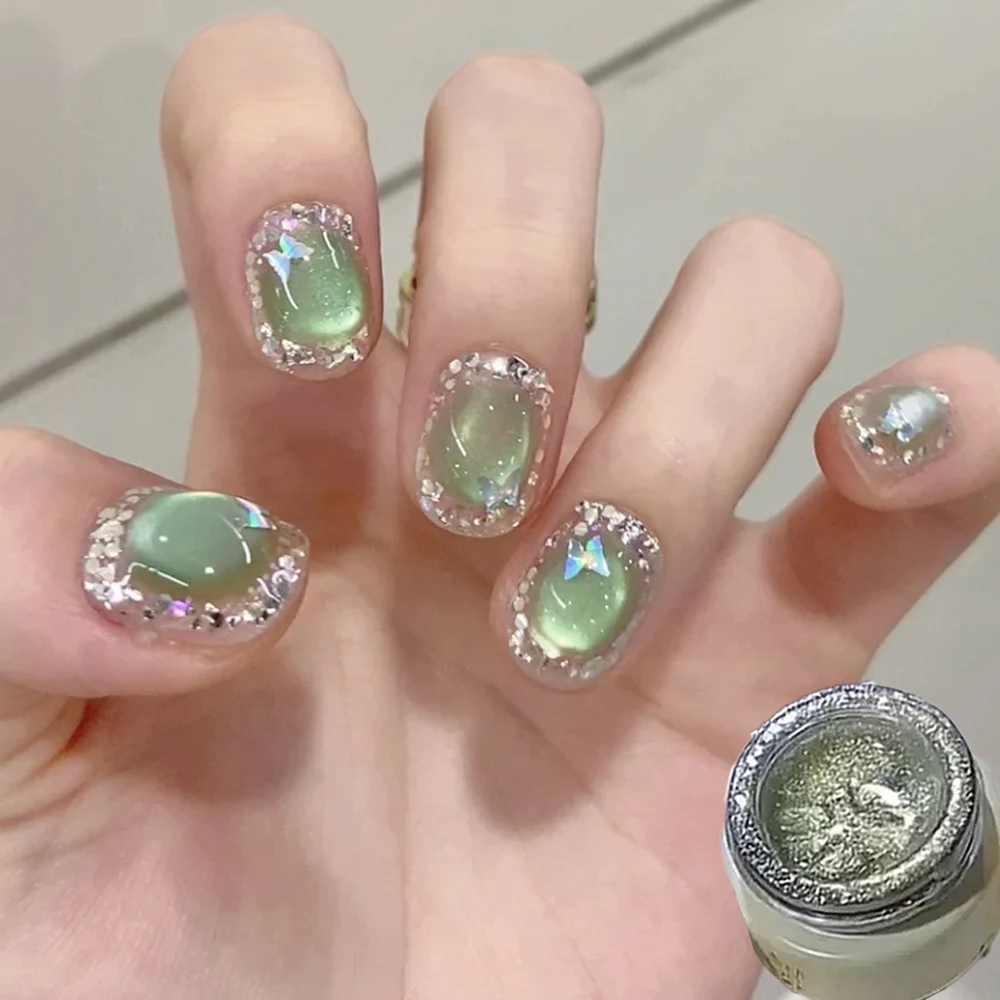 

8ml Gem Green Cat Magnetic Gel Nail Polish Ice Glass Crystal Semi Permanent Cat Eye Gel Nail Polish Glitter Nail Art Varnish#@*&